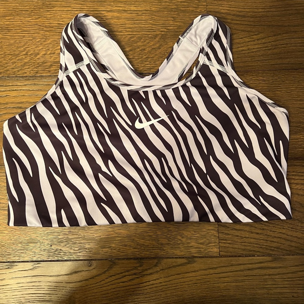 Light purple/black Nike zebra high impact sports bra.